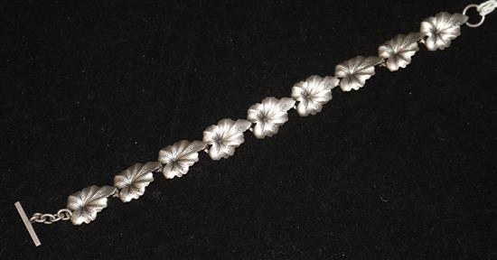 A Danish sterling silver leaf bracelet by Nils. E. From, 7.25in.